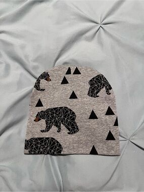 Kids Grey Bear Print Beanie Hat